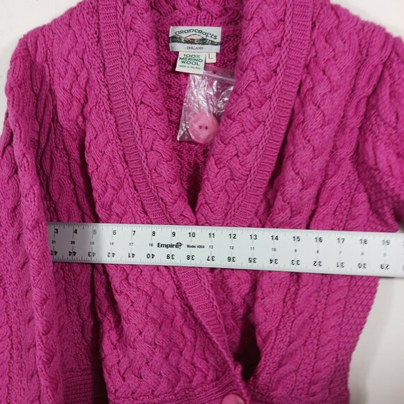 NWOT Aran Crafts Ireland 100% Merino Wool Long Cardigan Pink, SZ Large Lagenlook - Picture 11 of 16